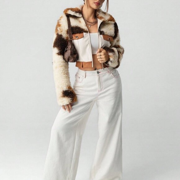 western Casual Women's faux Leather & faux Fur Patchwork Cropped Jacket, - Picture 8 of 8